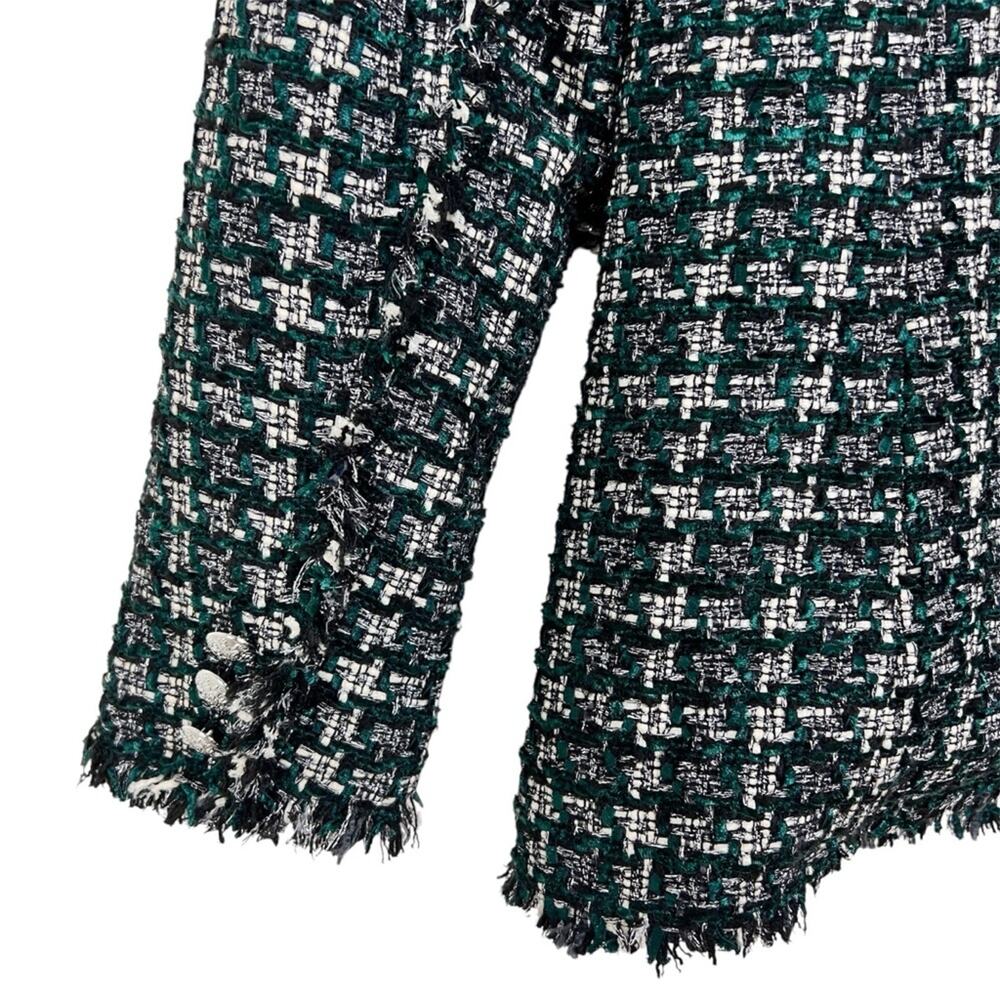 Rachel Zoe Green Metallic Plaid Tweed Double Breasted Blazer M Holiday Festive - Picture 7 of 9